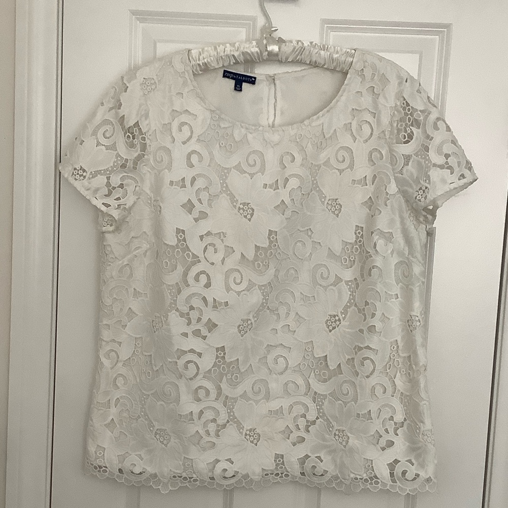 Talbots White Floral Lace Blouse